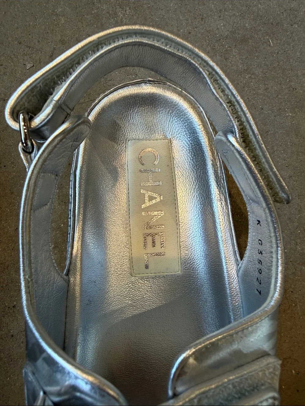 Chanel Metallica  Silver Leather Velcro dad Sandals